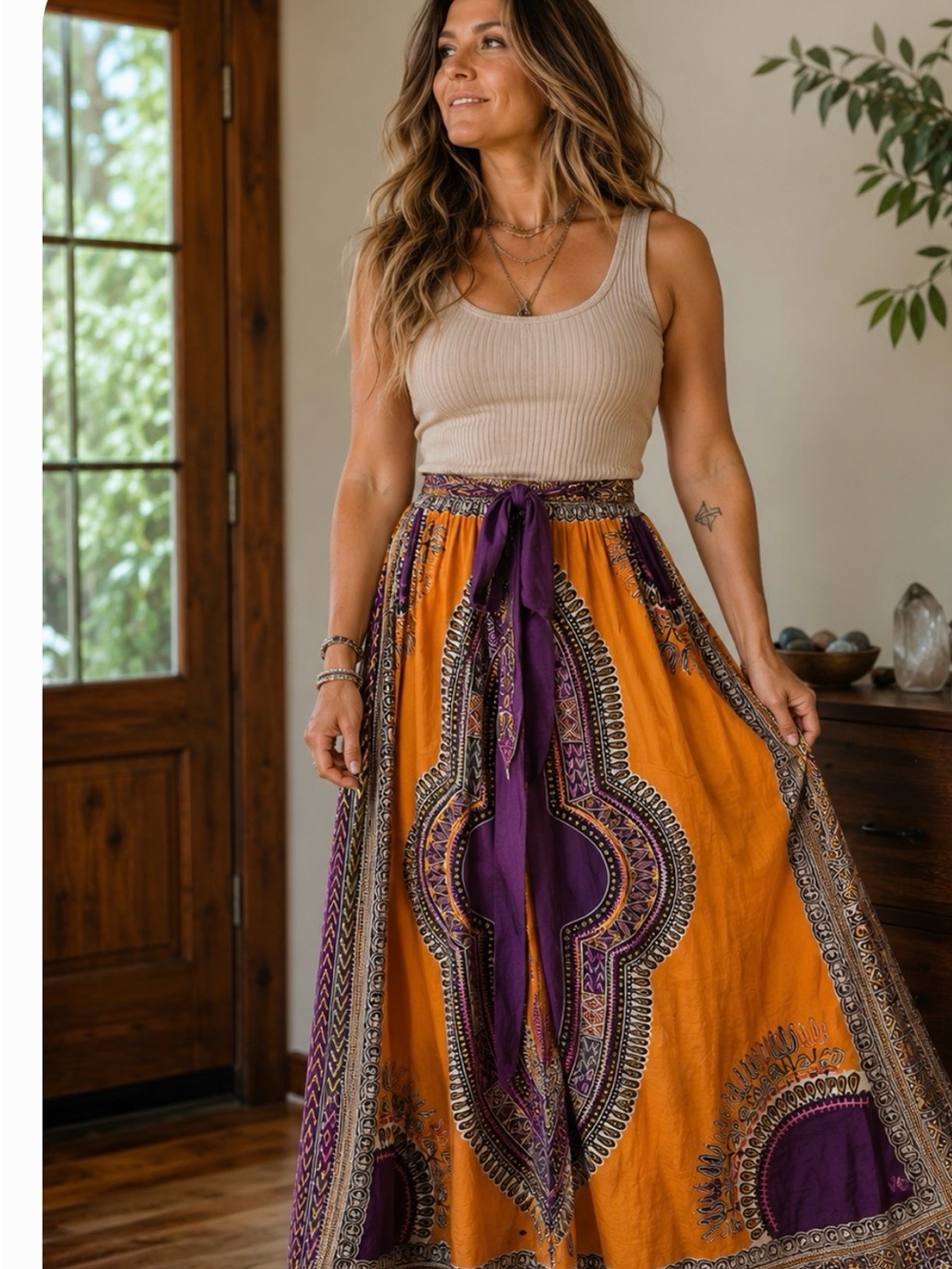 Vibrant Orange & Purple Dashiki Maxi skirt